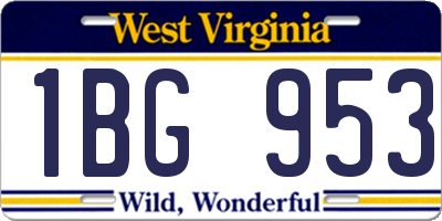 WV license plate 1BG953