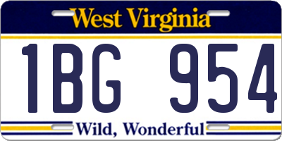 WV license plate 1BG954