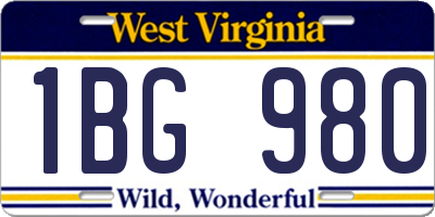 WV license plate 1BG980