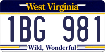 WV license plate 1BG981