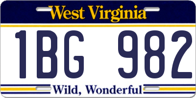 WV license plate 1BG982