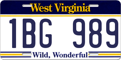 WV license plate 1BG989