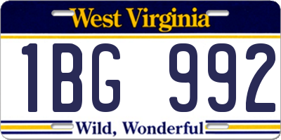 WV license plate 1BG992