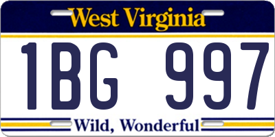 WV license plate 1BG997