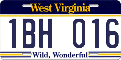 WV license plate 1BH016