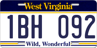 WV license plate 1BH092