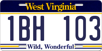 WV license plate 1BH103