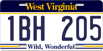 WV license plate 1BH205
