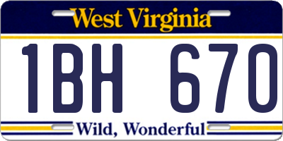 WV license plate 1BH670