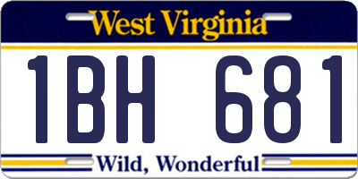 WV license plate 1BH681