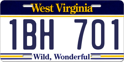 WV license plate 1BH701