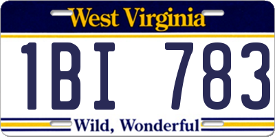 WV license plate 1BI783