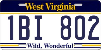 WV license plate 1BI802