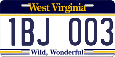WV license plate 1BJ003