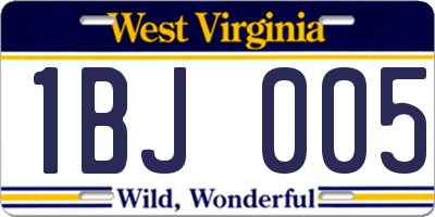 WV license plate 1BJ005