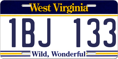 WV license plate 1BJ133