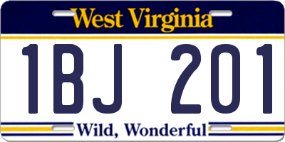 WV license plate 1BJ201