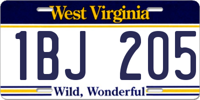 WV license plate 1BJ205