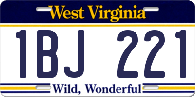 WV license plate 1BJ221