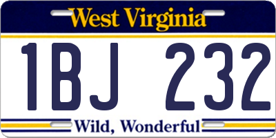 WV license plate 1BJ232