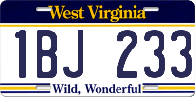 WV license plate 1BJ233