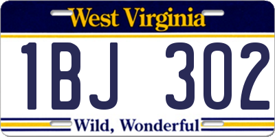 WV license plate 1BJ302