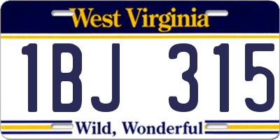 WV license plate 1BJ315