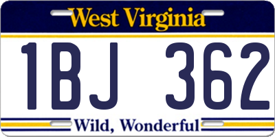 WV license plate 1BJ362