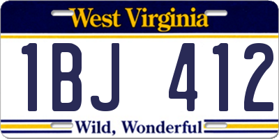 WV license plate 1BJ412