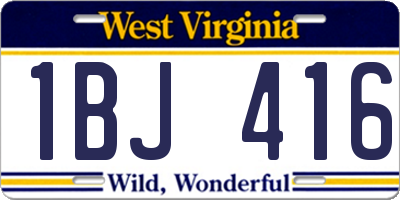 WV license plate 1BJ416