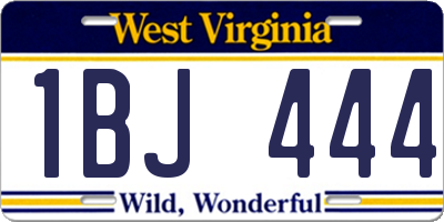 WV license plate 1BJ444