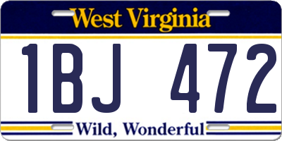 WV license plate 1BJ472