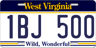 WV license plate 1BJ500