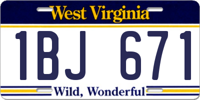 WV license plate 1BJ671