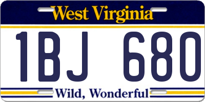 WV license plate 1BJ680