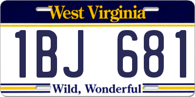 WV license plate 1BJ681