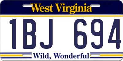 WV license plate 1BJ694