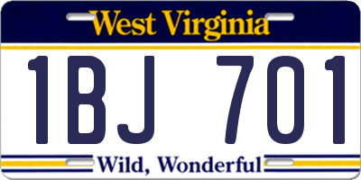 WV license plate 1BJ701