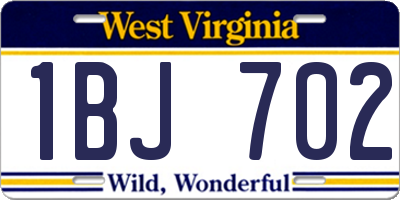 WV license plate 1BJ702