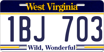 WV license plate 1BJ703