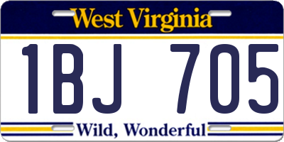 WV license plate 1BJ705