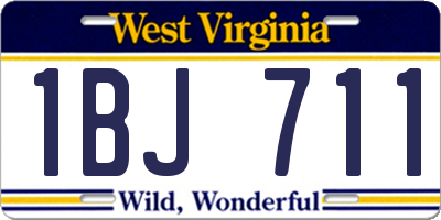 WV license plate 1BJ711