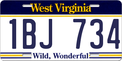 WV license plate 1BJ734