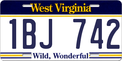 WV license plate 1BJ742