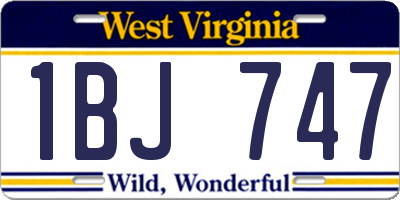 WV license plate 1BJ747