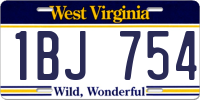 WV license plate 1BJ754