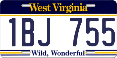 WV license plate 1BJ755