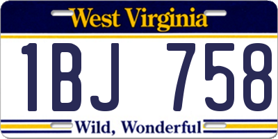 WV license plate 1BJ758