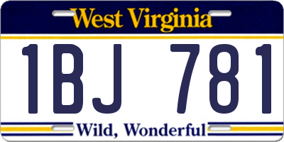 WV license plate 1BJ781