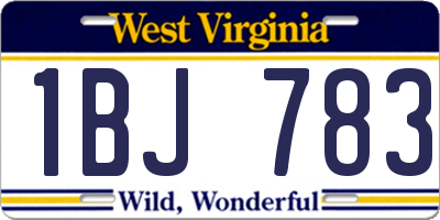 WV license plate 1BJ783